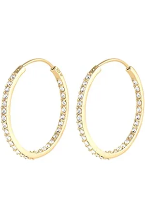 Elli Earrings Ladies Creoles Sparkling with Crystals in 925 Sterling Silver Gold Plated