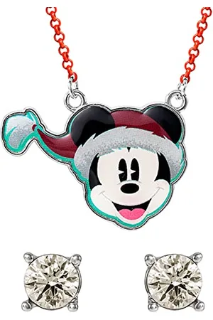 Disney Mickey Mouse White and Black Christmas Pendant and Clear Stone Studs Set SH00647RL
