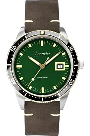 Accurist Dive 42mm Quartz Watch in Green with Analogue Display, and Brown Leather Strap 72000