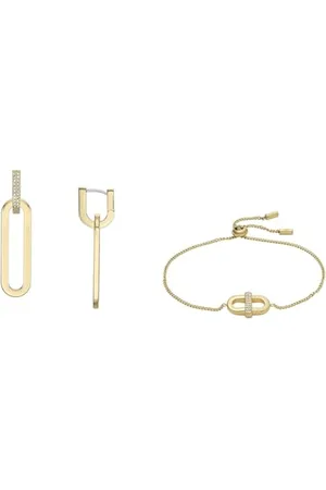 Fossil Damen Ohrringe und Armband Heritage, goldfarbener Edelstahl, Set