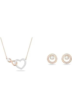 Swarovski Infinity necklace, Infinity and heart, , Mixed metal finish & Creativity stud earrings, Circle, , Rose gold-tone plated