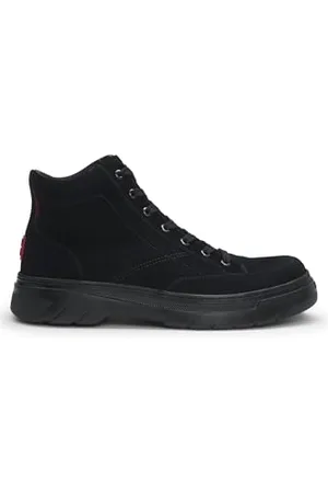 HUGO BOSS Mens Urian Hito Stacked-logo high-top boots in suede Size 12