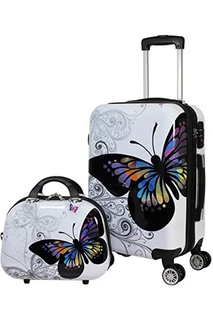 World Traveler Black and White Butterfly 2-Piece Carry-on Spinner Luggage Set, , , 20 x 13 x 9 inches, Black and White Butterfly 2-Piece Carry-on Spinner Luggage Set