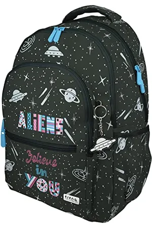 Grafoplas | School Backpack Three Compartments | 33 x 46 x 22.5 cm | Padded Zone for Laptop | Roomy Model | Aliens Design | Elena Corredoira, , 33x46x22,5cm, School