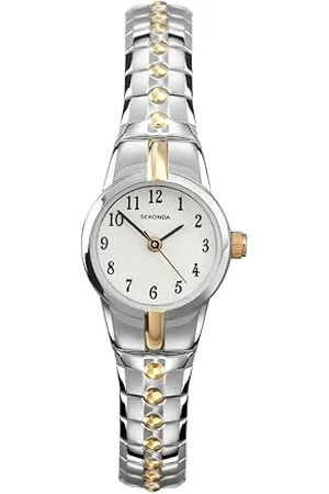 Sekonda Newton 19mm Womens Classic Analogue Quartz Watch with White Dial Mineral Glass and Two Tone Gold Silver Stainless Steel Expander Bracelet