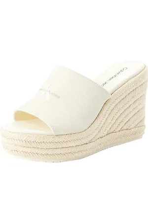 Calvin Klein Women Wedge Espadrilles Slide Canvas, Off-White (Creamy White), 40