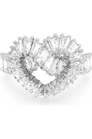Swarovski Matrix cocktail ring, Mixed cuts, Heart, White, Rhodium plated, 50