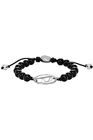 Diesel Bracelet for Men, Black Agate Beaded Bracelet, Length: 250mm, Width: 23mm, Height: 11mm, DX1434040