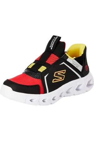 Skechers Boys Trainers, Black Synthetic/Textile/Red, Yellow, & Si, 4 UK