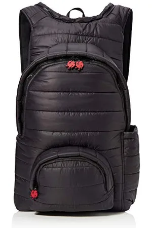 Morikukko Unisex-Adult Hooded Backpack Puffed Black Red Backpack