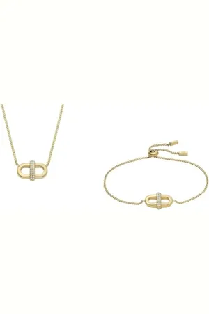 Fossil Damen-Halskette und -Armband Heritage, goldfarbener Edelstahl, Set