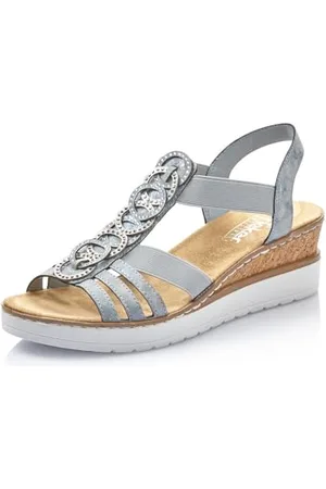Rieker Women Sandals V38H8, Ladies Strappy Sandals,Summer Shoe,Summer Sandal,Comfortable,Flat,Blue (Blau / 12),40 EU / 6.5 UK