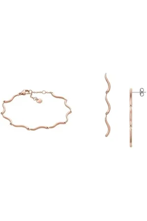 Skagen Damen Halskette und Ohrringe Essential Waves, Rose goldfabener Edelstahl, Set