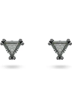 Swarovski Stilla stud earrings, Triangle cut, Grey, Ruthenium plated