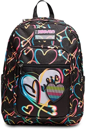 7 for all Mankind Freethink School Backpack – Yourself Girl – Black, Pink – Double Compartment with Heart – Bottle Pocket, , Taglia unica, Casual