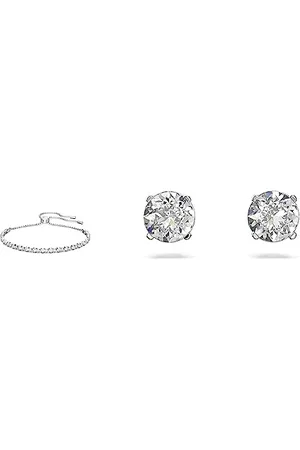 Swarovski Subtle Trilogy bracelet, , Rhodium plated & Attract stud earrings, Round cut, Small, , Rhodium plated