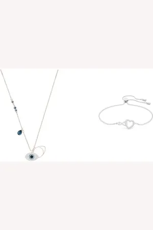 Swarovski Symbolic pendant, Evil eye, , Mixed metal finish & Infinity bracelet, Infinity and heart, White, Rhodium plated