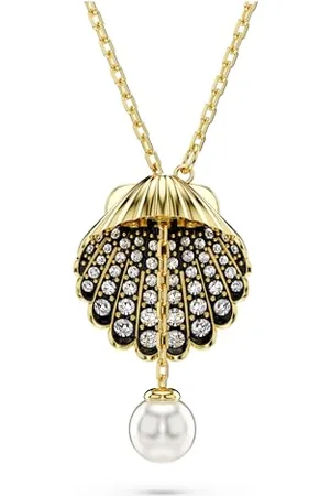Swarovski Idyllia Y pendant, Crystal pearl, Shell, , Gold-tone plated