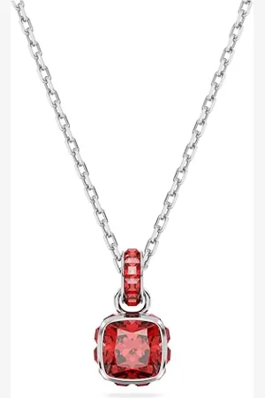 Swarovski Birthstone pendant, Square cut, July, , Rhodium plated
