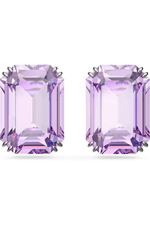 Swarovski Millenia Stud Earrings, Octagon Shaped, Violet Coloured Crystal in a Rhodium Plated Setting, from the Millenia Collection