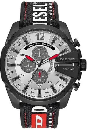 Diesel Watch for Men Mega Chief, Chronograph Movement, 51 mm Black Stainless Steel Case with a Nylon, Silicone Strap, DZ4512