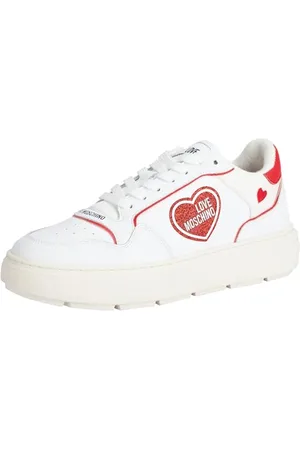 Moschino Women Bold Love Sneakers White - red 5 UK