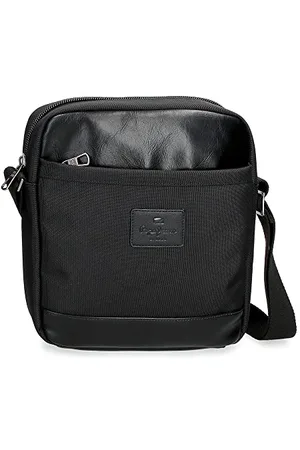 Pepe Jeans Sander Black Tablet Holder Shoulder Bag 23x27x7 cm Polyester with Synthetic Leather details