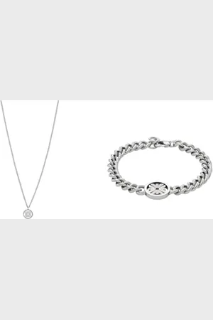 Emporio Armani Herren-Halskette und -Armband, silberfarbener Edelstahl, Set