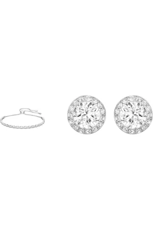 Swarovski Subtle Trilogy bracelet, , Rhodium plated & Angelic stud earrings, Round cut, , Rhodium plated