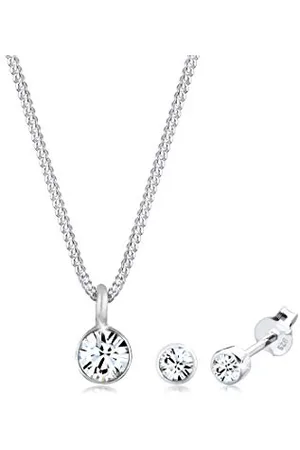 Elli Jewelry Set Ladies Elegant Solitaire Pendant Set Stud Earrings with Crystals in 925 Sterling Silver