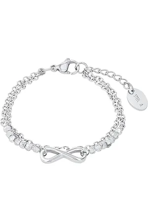 QS by s.Oliver Bracelet stainless steel girls children arm jewelry, with glass, 14+2 cm, silver, Infinity, Comes in jewelry gift box, 2034972