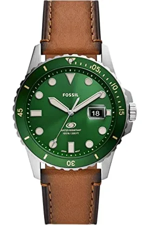 Fossil Watch for Men Blue, Quartz Movement, 42 mm Silver Stainless Steel Case with a Pro-Planet Leather Strap, FS5946
