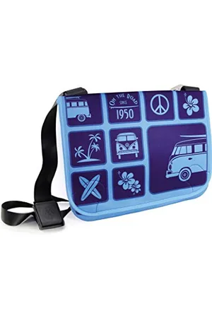 Brisa VW Collection - Volkswagen Large Neoprene Shoulder Crossbody Culture Bag in Landscape Format in T1 Bus Campervan Design (Surf/Blue)
