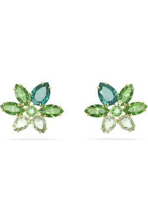 Swarovski Gema stud earrings, Mixed cuts, Flower, Green, Gold-tone plated