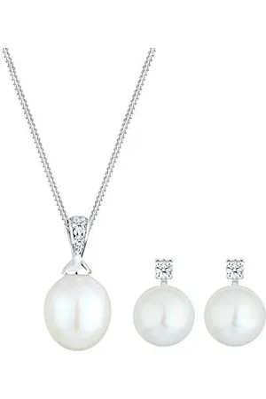 DIAMORE Elli DIAMONDS Jewellery Set Women Earstuds Freshwater Cultured Pearl with Diamond (0.10 ct.) in 925 Sterling Silver