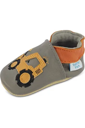 Dotty Fish Soft Leather Baby Shoes. Toddler Shoes. Grey Shoe with Design for Boys. 12-18 Months (5 UK Child)