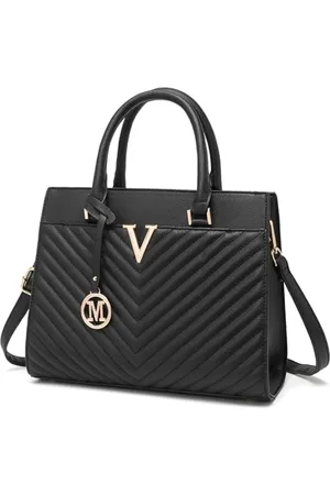 MISS LULÙ Handbags for Women, Chic V-Quilted Ladies Top Handle Bags with Golden Hardware, Large PU Leather Tote for Work School Travel