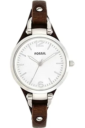 Fossil Watch for Women Georgia, Quartz Movement, 32 mm Silver Stainless Steel Case with a Genuine Leather Strap, ES3060