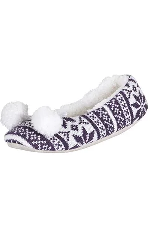 Autumn Faith Ladies Fair Isle Knit Ballet Ballerina Slippers with Fabric Sole UK 3-4