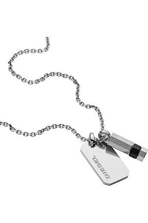 Diesel Necklace for Men Double Pendant, 50cm+5cm Silver Stainless Steel Necklace, DX1156040