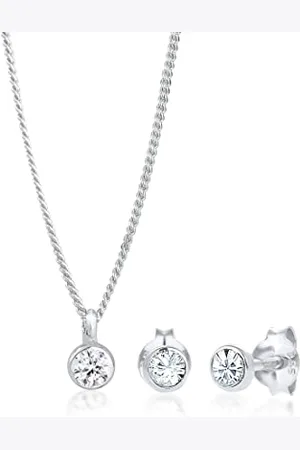 Elli Jewelry Set Ladies Basic Solitaire Pendant Set Stud Earrings with Crystals in 925 Sterling Silver