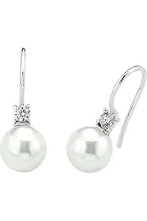 Amor Earrings 925 Sterling woman earrings, with zirconia synth., with wax pearl, 2.2 cm, , comes in jewelry gift box