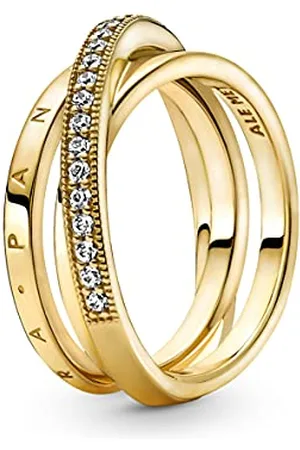 PANDORA Signature Crossover Pavé Triple Band 14k -plated ring with clear cubic zirconia, 56