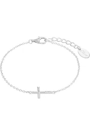 QS by s.Oliver Bracelet 925 sterling silver girls children arm jewelry, with cubic zirconia synth, 14+2 cm, silver, cross, Comes in jewelry gift box, 2035515