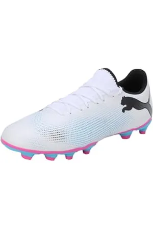 PUMA Men Future 7 Play Fg/Ag Soccer Shoes, White- Black-Poison Pink, 10.5 UK