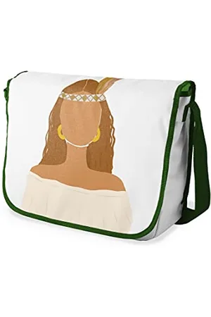 Bonamaison Digitally Printed Messenger School Bag with Khaki Strap for Students, Cross Body Bag, Courier Bag, Shoulder Bag for School, Back to School, Size: 29x36 cm