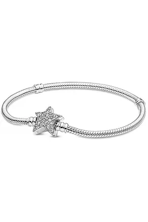 PANDORA Moments Snake chain sterling silver bracelet with asymettric star clasp and cubic zirconia, 18