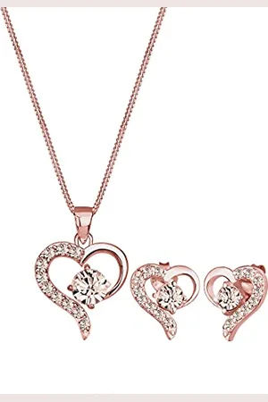 Elli Jewelry Set Jewellery Set 925 Sterling Silver Rose Gold Plated Classic Crysta