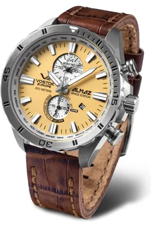 Vostok Men Analog Chronograph Watch with Leather Strap 320A655-L
