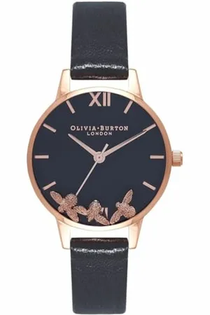 Olivia Burton Analogue Quartz Watch for Women with Black Leather Strap - OB16CH06
